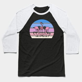 Lispe Five Flamingos Pastel Striped Sunset Baseball T-Shirt